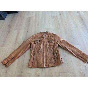 Michael Kors Leather Moto Jacket Camel Color Size Large Excellent Condition